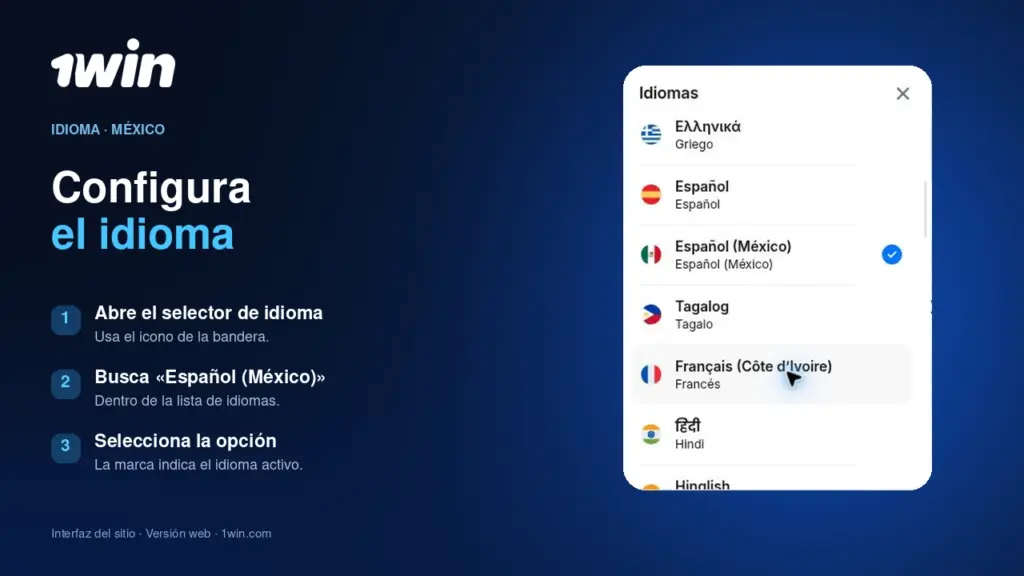 Ilustración de cuenta e interfaz de 1win para México