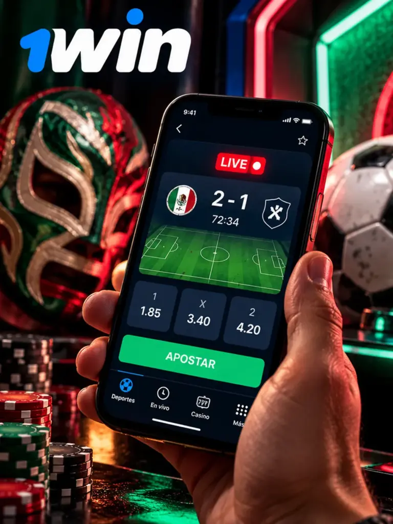 Ilustración de aplicación y acceso móvil de 1win para México